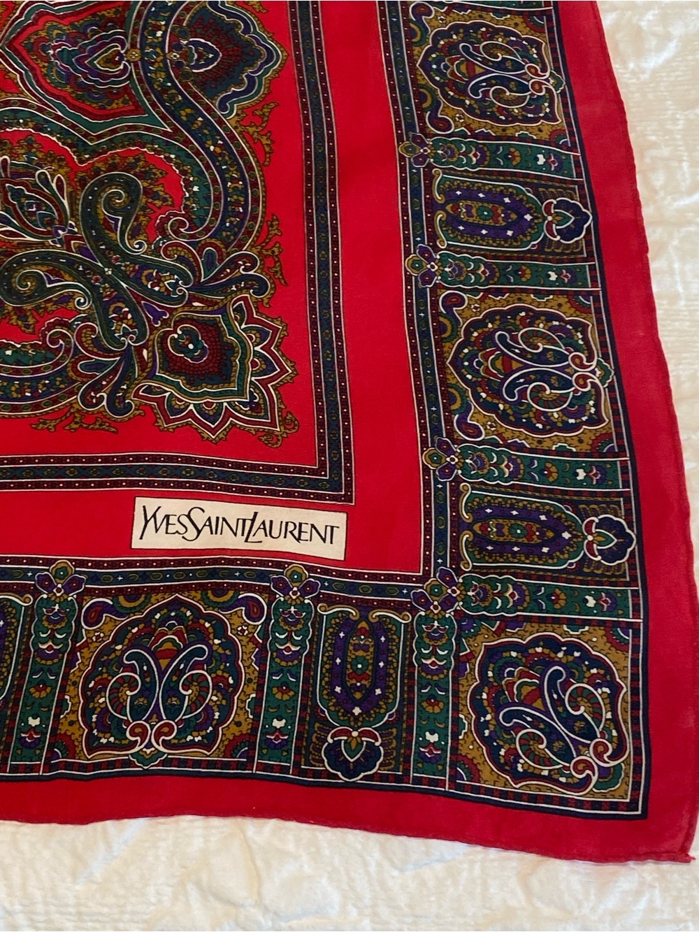 Yves Saint Laurent Red Paisley Silk Scarf.  Vintage, - Picture 6 of 9